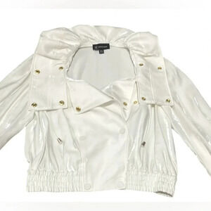 INC International Concepts Moto jacket Cream Shimmer Gold snaps Size S 90s NWOT